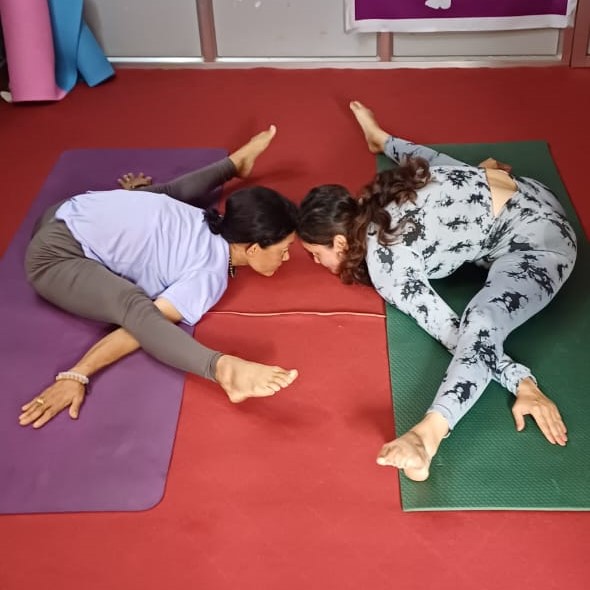 Yoga class in peaceful studio